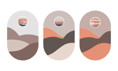 Vector illustration. Abstract landscapes with warm gradients. The main colors are beige, pink, brown. Minimalist style.