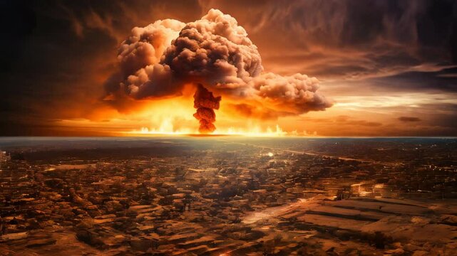Nuclear explosion over city, doomsday concept