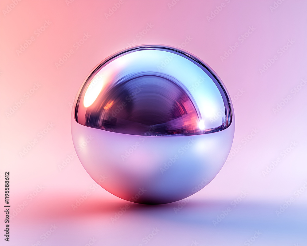 Poster floating metallic sphere icon with detailed reflections and realistic lighting, placed on a subtle g