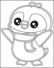 Obraz premium Cute penguin ice skating outline coloring page. Christmas and Winter Illustration
