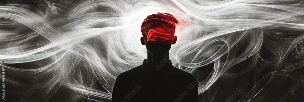 Fototapete person immersed in swirling abstract shapes conveying a sense of inner reflection and creativity in 