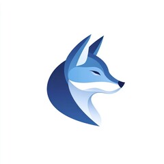 Blue fox head logo, profile view, nature inspired design