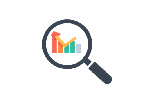 business graph with magnifying glass