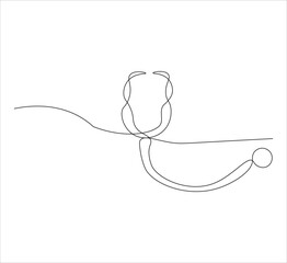 One continuous line drawing of medical stethoscopes. simple single line drawing of medical equipment stethoscopes . health concept stethoscopes illustration. editable outline