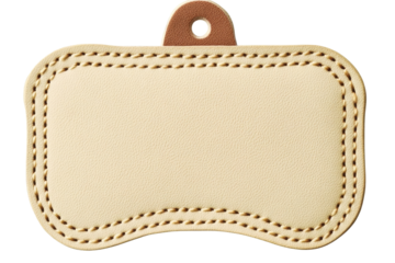 Customizable leather name tag patch for personal or promotional use with a cream finish and elegant stitching