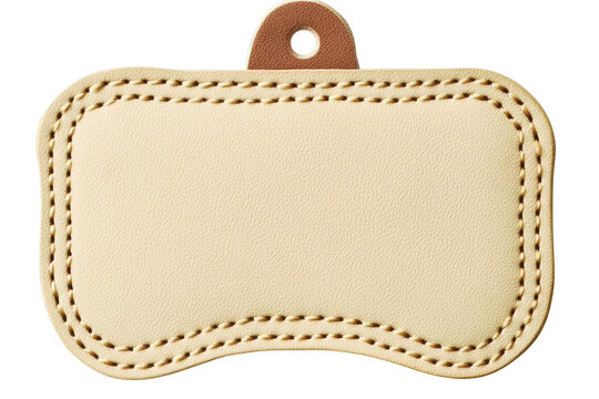 Customizable leather name tag patch for personal or promotional use with a cream finish and elegant stitching