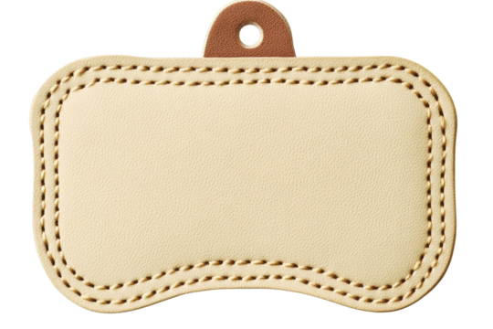 Customizable leather name tag patch for personal or promotional use with a cream finish and elegant stitching