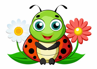 Cute Cartoon Turtle with Big Eyes and Happy Expression in Vibrant Colors