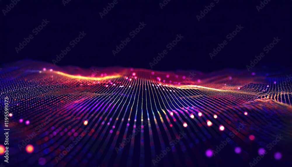 Aufkleber dynamic neon data grid with glowing connections in abstract digital wave pattern, futuristic visualization for tech projects