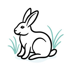 Obraz premium Minimalist line art of a sitting rabbit, showcasing a cute and friendly character in a natural setting