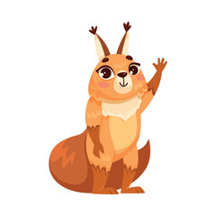 Funny Squirrel Animal Character with Bushy Tail Waving Paw Vector Illustration