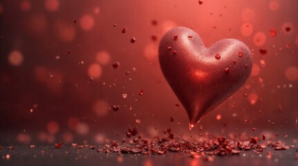 Shimmering red hearts on glittery background for romantic celebration