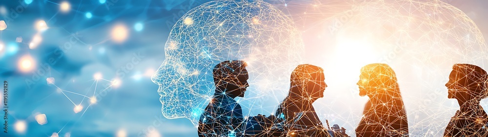 Poster diverse team of engineers collaborating double exposure, dynamic team collaboration with double expo