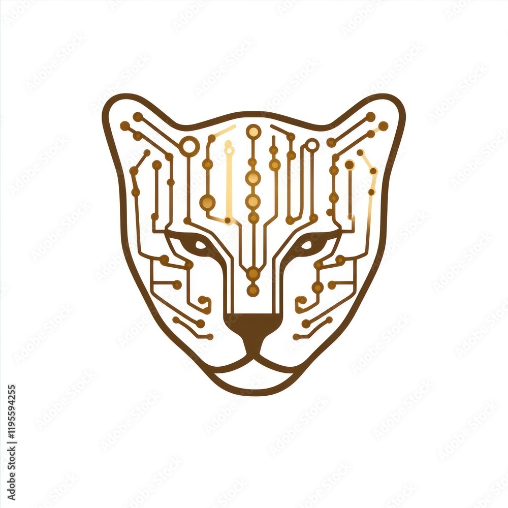Poster circuit cheetah head on white. tech design. use for digital projects