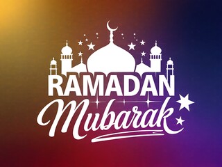 Ramadan Mubarak Greeting with Mosque Silhouette and Stars