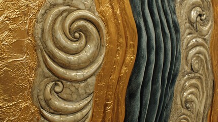 Abstract Gold and Teal Swirl Texture Art Painting
