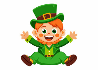 Cheerful Cartoon Leprechaun with Green Top Hat and St. Patrick's Day Theme