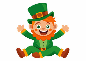 Cheerful Cartoon Leprechaun with Green Top Hat and St. Patrick's Day Theme
