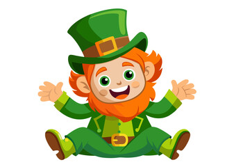 Cheerful Cartoon Leprechaun with Green Top Hat and St. Patrick's Day Theme