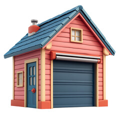 Naklejka premium Charming Pink Cartoon Garage House Illustration