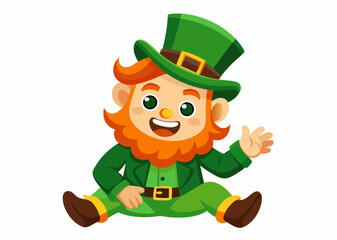 Cheerful Cartoon Leprechaun with Green Top Hat and St. Patrick's Day Theme