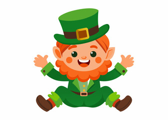 Cheerful Cartoon Leprechaun with Green Top Hat and St. Patrick's Day Theme