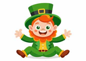 Cheerful Cartoon Leprechaun with Green Top Hat and St. Patrick's Day Theme