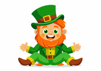Cheerful Cartoon Leprechaun with Green Top Hat and St. Patrick's Day Theme