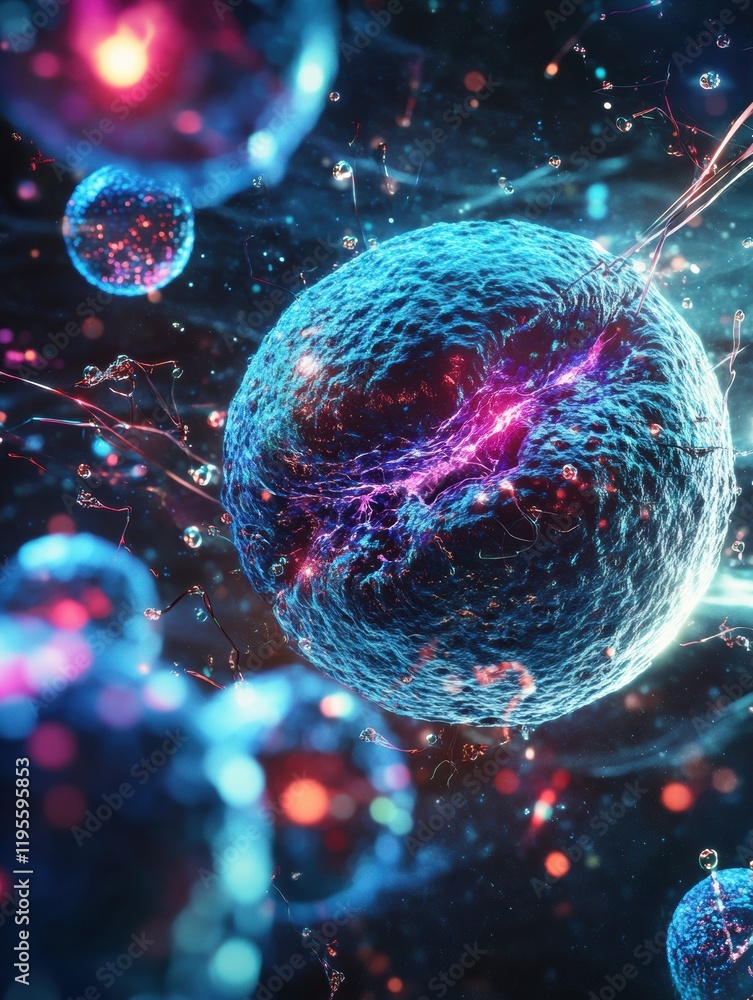 Poster Magnified view of a human cell under attack by a virus during a cellular immune response. Generative AI