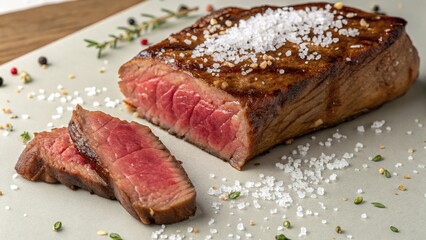 Perfectly cooked beef picanha with a sprinkle of seasoning on a plate