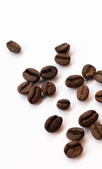 Coffee beans background on a white background, ideal for food, design, or minimalist concepts.