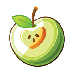 a green fresh apple with green leaf