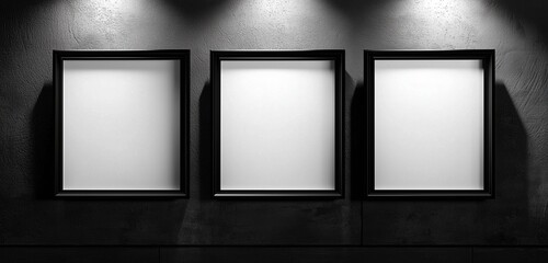 Three blank frames against a softly lit wall.