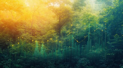 Data Analysis Concept with Green Forest and Abstract Graph Overlay Representing Nature and Technology Integration