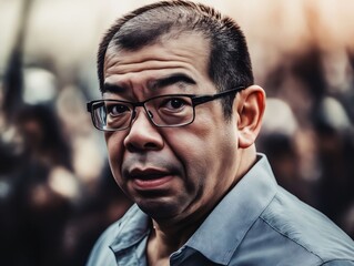 A man wearing glasses looking at the camera