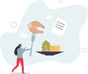 Healthy meal planning with daily food ingredients list.flat characters.