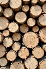 A Stack of Sawn Logs Showing Annual Growth Rings, Ready for Processing or Use in Construction Projects
