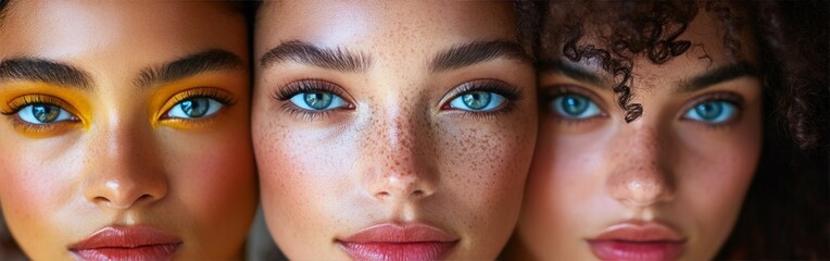 Fototapeta premium A beauty shot featuring diverse women with radiant skin, celebrating inclusivity and empowerment. Ideal for beauty campaigns, skincare products, and diversity-themed content.