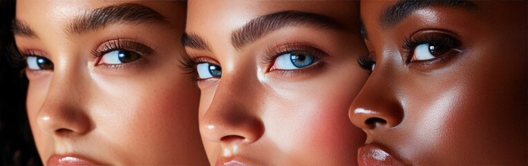 Obraz premium A beauty shot featuring diverse women with radiant skin, celebrating inclusivity and empowerment. Ideal for beauty campaigns, skincare products, and diversity-themed content.