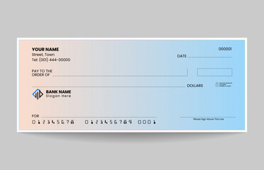Blank check or bank cheque design in vector format.
