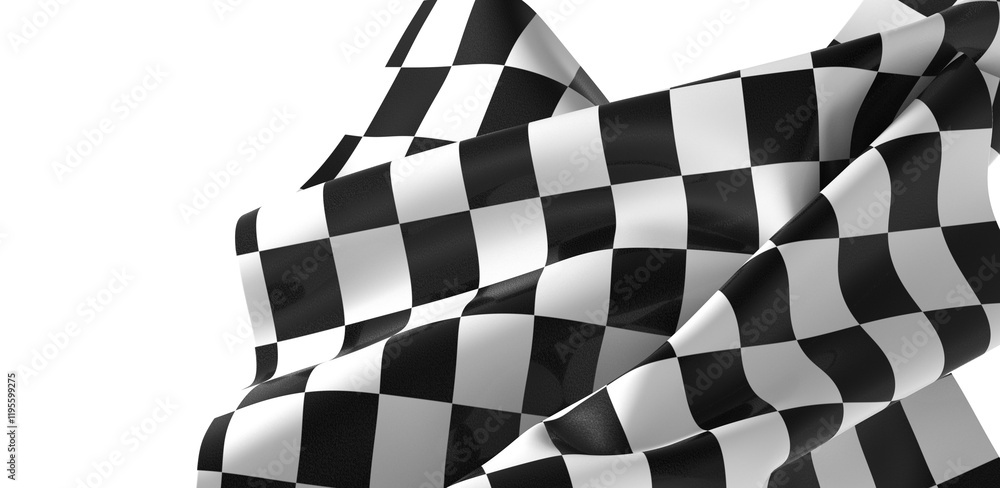 Poster the checkered flag waves in the air signaling the end of the race