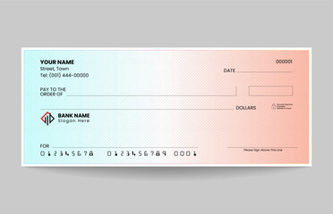 Blank check or bank cheque design in vector format.