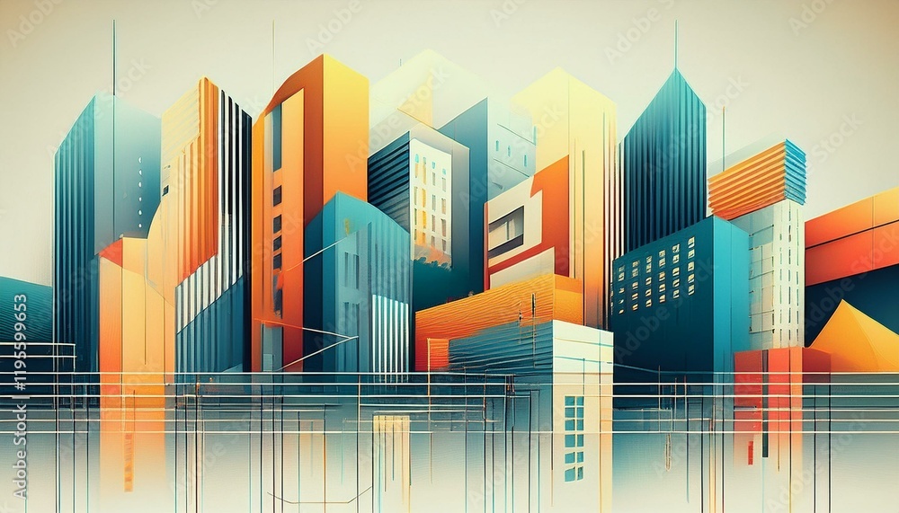 Aufkleber geometric modern pattern of urban architecture on an abstract light background
