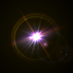 Flash Light Star Effects: Sunny Sparkles, Flash Beams, and Abstract Lens Glows with Bokeh and Dust. Isolated Lighting Elements for Vector Illustrations and Design Concepts