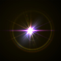 Flash Light Star Effects: Sunny Sparkles, Flash Beams, and Abstract Lens Glows with Bokeh and Dust. Isolated Lighting Elements for Vector Illustrations and Design Concepts