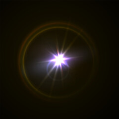 Rainbow Crystal Star Effects: Optical Light Rays with Red, Yellow, and Blue Glows. Sunlight Reflections and Lens Glare Sparkles for Creative and Artistic Vector Design