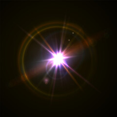 Flash Light Star Effects: Sunny Sparkles, Flash Beams, and Abstract Lens Glows with Bokeh and Dust. Isolated Lighting Elements for Vector Illustrations and Design Concepts