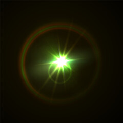 Rainbow Crystal Star Effects: Optical Light Rays with Red, Yellow, and Blue Glows. Sunlight Reflections and Lens Glare Sparkles for Creative and Artistic Vector Design
