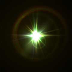 Flash Light Star Effects: Sunny Sparkles, Flash Beams, and Abstract Lens Glows with Bokeh and Dust. Isolated Lighting Elements for Vector Illustrations and Design Concepts