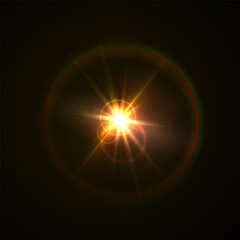 Realistic Flash and Glowing Effects: Camera Light, Sunlight Reflection, Stars, and Sparkling Highlights. Isolated Celestial Elements for Space and Light Design on Transparent Background